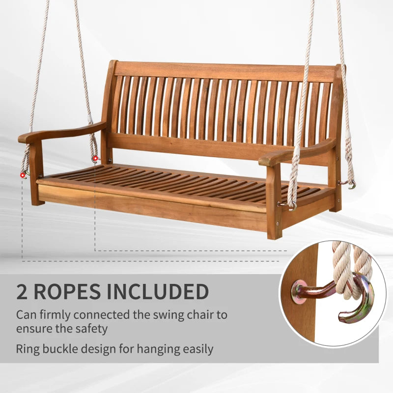 Outsunny 48" Hanging Porch Swing Seat Acacia Wood 2 Person Bench