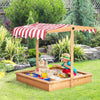Outsunny Kids Wooden Sandbox w/ Two Plastic Boxes Foldable Bench Seat Waterproof Cover Bottom Liner Storage Space