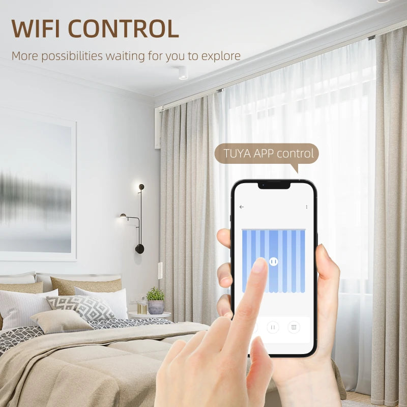 HOMCOM Automatic Smart Curtains System with Alexa, WiFi App, 180", White