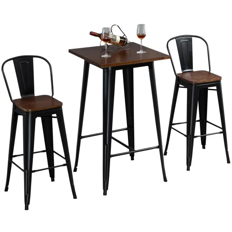 HOMCOM 3 Piece Industrial Style Dining Table and Chairs Set Metal Frame Desk  Seat for 2