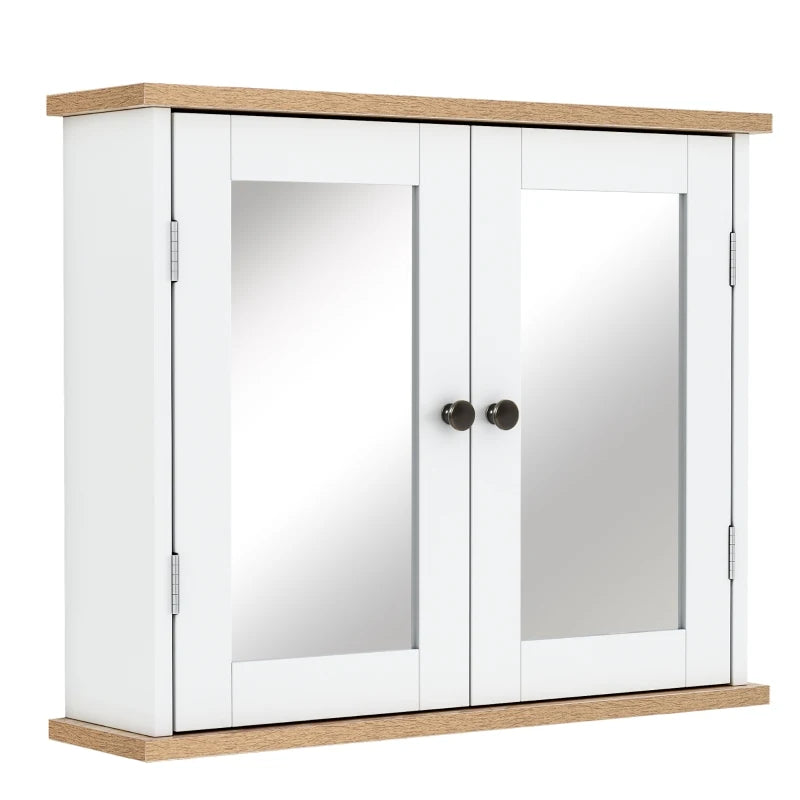 kleankin Wall Mounted Bathroom Medicine Cabinet with Double Mirrored Doors and Adjustable Interior Shelf, White