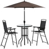 Outsunny 4 Piece Outdoor Patio Dining Furniture Set, 2 Folding Chairs, Adjustable Angle Umbrella, Wave Textured Tempered Glass Dinner Table, Black