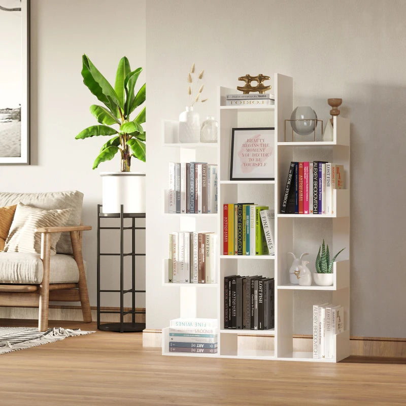 HOMCOM Tree Bookshelf, Modern Freestanding Bookcase with 13 Open Shelves, Display Unit, White