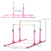 Qaba Double Horizontal Bars, Junior Gymnastic Training Parallel Bars with Double-locking System, 13-level Adjustable Heights, 3-level Adjustable Width, Pink