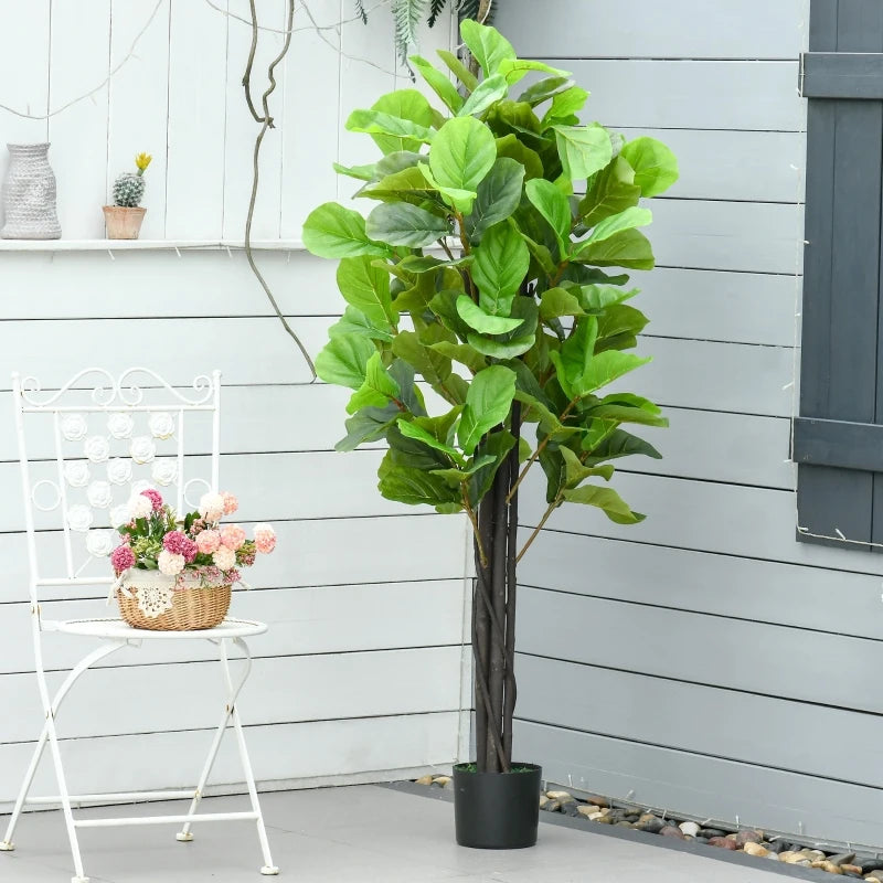 HOMCOM 5FT Artificial Fiddle Leaf Fig Tree, Faux Decorative Plant in Nursery Pot for Indoor or Outdoor Décor