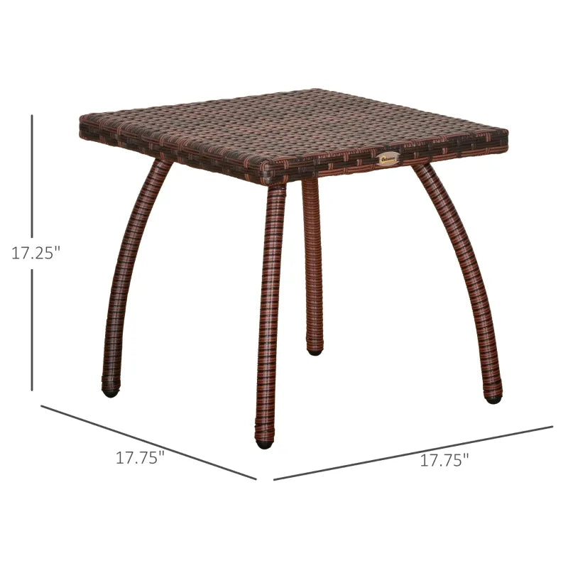 Outdoor PE Wicker Side Table, Small Square Rattan End Table, All-Weather Material Coffee Table for Garden, Balcony, Backyard, Brown