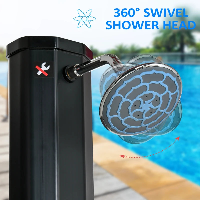 Outsunny 7' Outdoor Solar Heated Shower with 360 Rotating Rainfall & Handheld Shower Head, Foot Shower Faucet, Temperature and Pressure Adjustable, Holds 9.2 Gallons for Backyard Pool