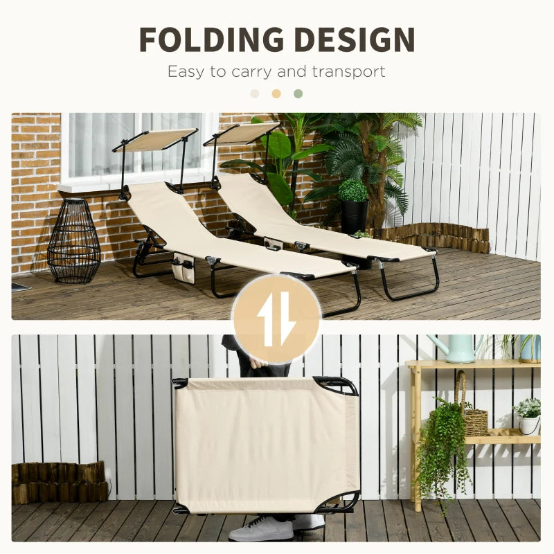 Outsunny Folding Chaise Lounge Pool Chairs, Outdoor Sun Tanning Chairs, Reclining Back, Steel Frame & Breathable Mesh for Beach, Yard, Patio, Tan