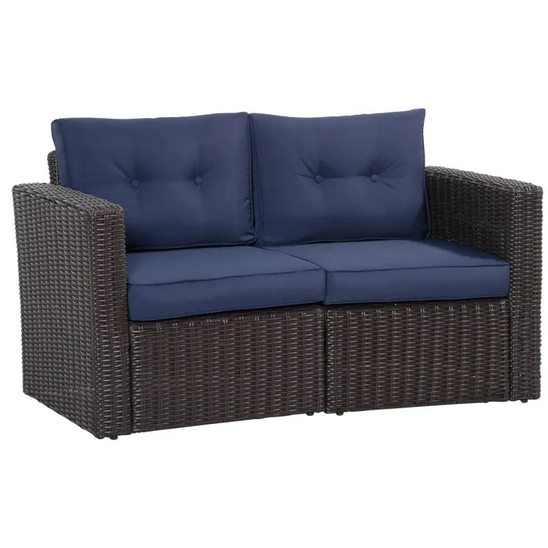 Outsunny 2 Piece Patio Wicker Corner Sofa Set, Outdoor PE Rattan Furniture, with Curved Armrests and Padded Cushions for Balcony, Garden, or Lawn, Grey