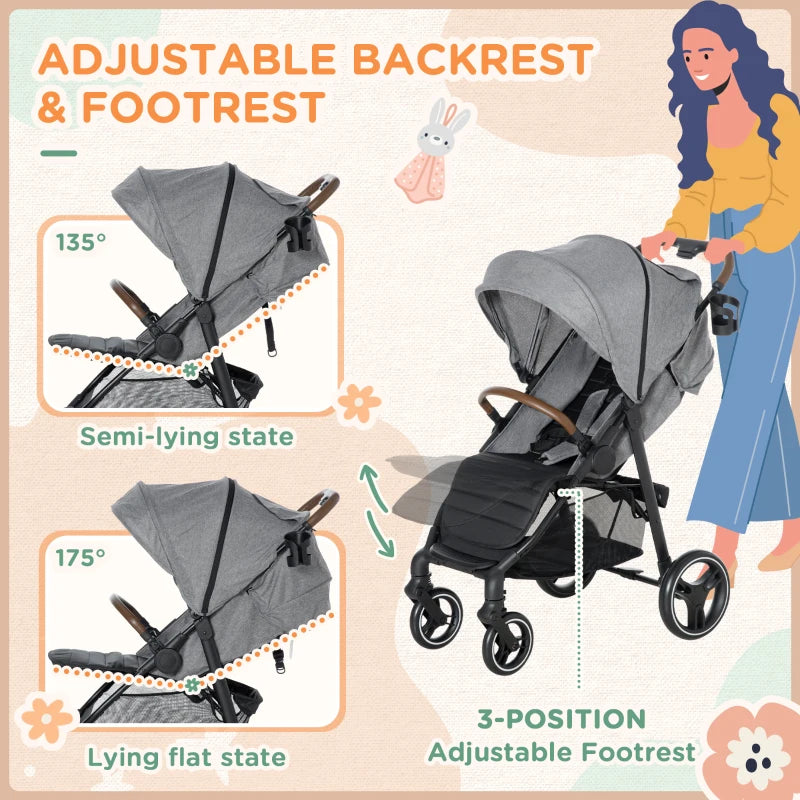 Qaba Lightweight Baby Stroller w/ 360° Reversible Seat, Toddler Travel Stroller w/ One Hand Fold, Grey