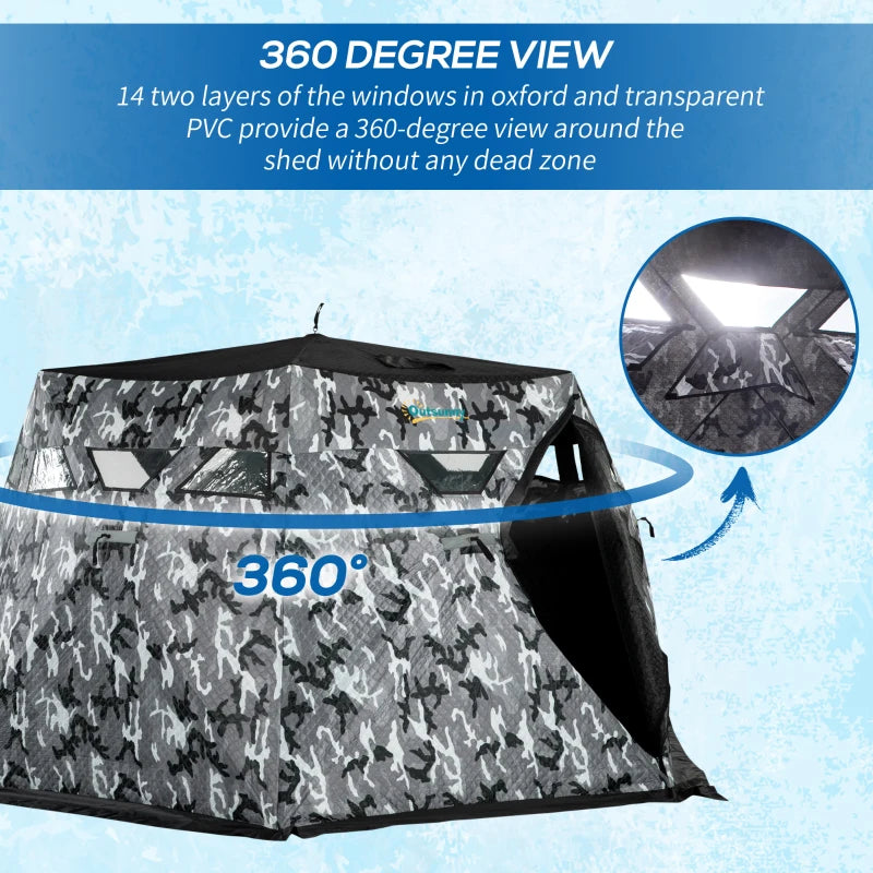 Outsunny 4 Person Insulated Ice Fishing Shelter, Pop-Up Portable Ice Fishing Tent with Carry Bag, Two Doors and Anchors for -22℉, Camouflage