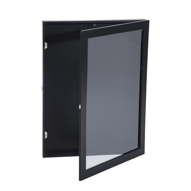 Open Box HomCom 32" x 24" Wooden Wall Mounted Jersey Memorabilia Shadow Box Display Case with Latch - Black