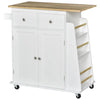 HOMCOM Rolling Kitchen Island Storage Trolley Cart with 3-Tier Spice Rack & Rubber Wood Top for Dining Room