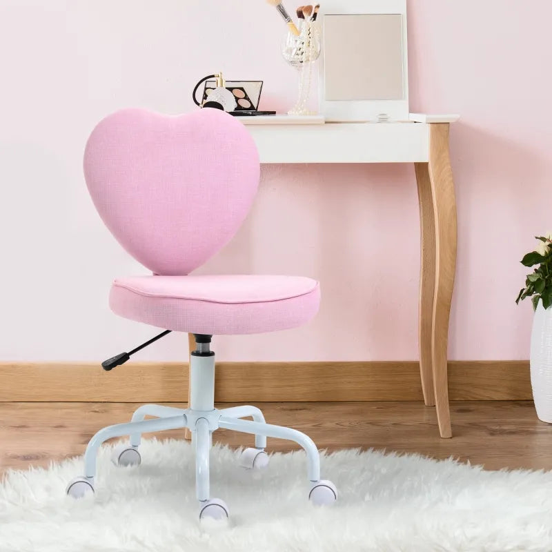 Vinsetto Faux Fur Desk Chair, Swivel Vanity Chair with Adjustable Height and Wheels for Office, Bedroom, Pink