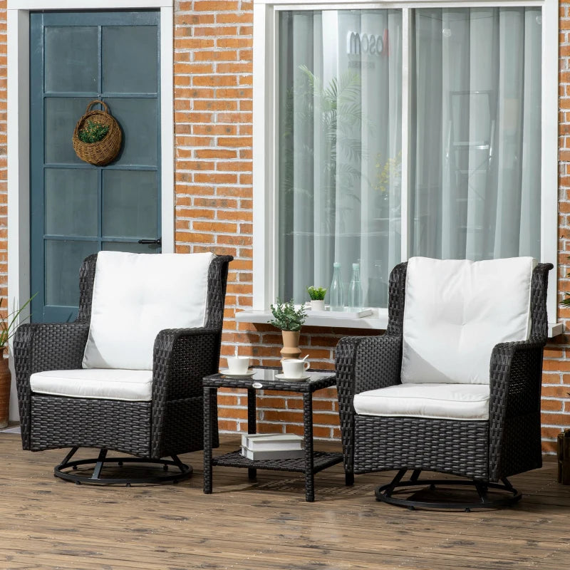 Outsunny Patio Bistro Set, Porch Furniture with 360° Rotation & Rocking Function, 28.25"x30.75"x36.25", Cream White