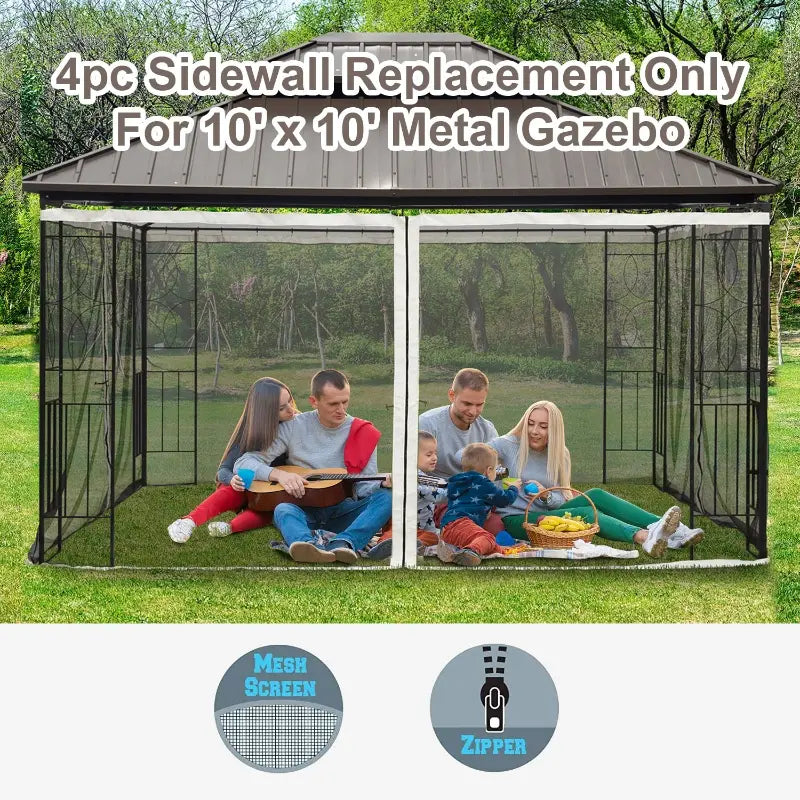 Outsunny Universal Replacement Mesh Sidewall Netting for 10' x 10' Gazebos and Canopy Tents with Zippers, (Sidewall Only) Black