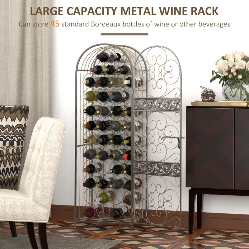 HOMCOM 45-Bottle Modern Wine Organizer Decorative Portable Wrought Iron Wine Rack Jail, Black