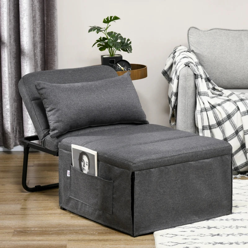 HOMCOM Folding Sofa Bed, 4-in-1 Multi-Function Sleeper Chair Bed Ottoman with Adjustable Backrest, Pillow, Side Pocket for Home Office, Bedroom, Living Room, Charcoal Gray