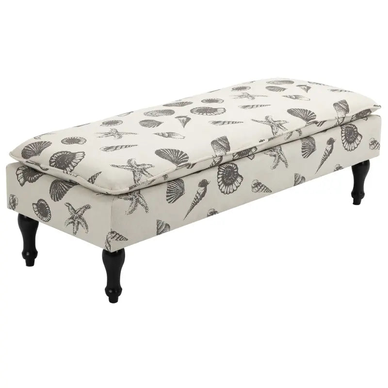 HOMCOM Linen-Touch Upholstered Fabric Ottoman Bench for Bedroom, Entryway, Living Room, Beige with Seashells