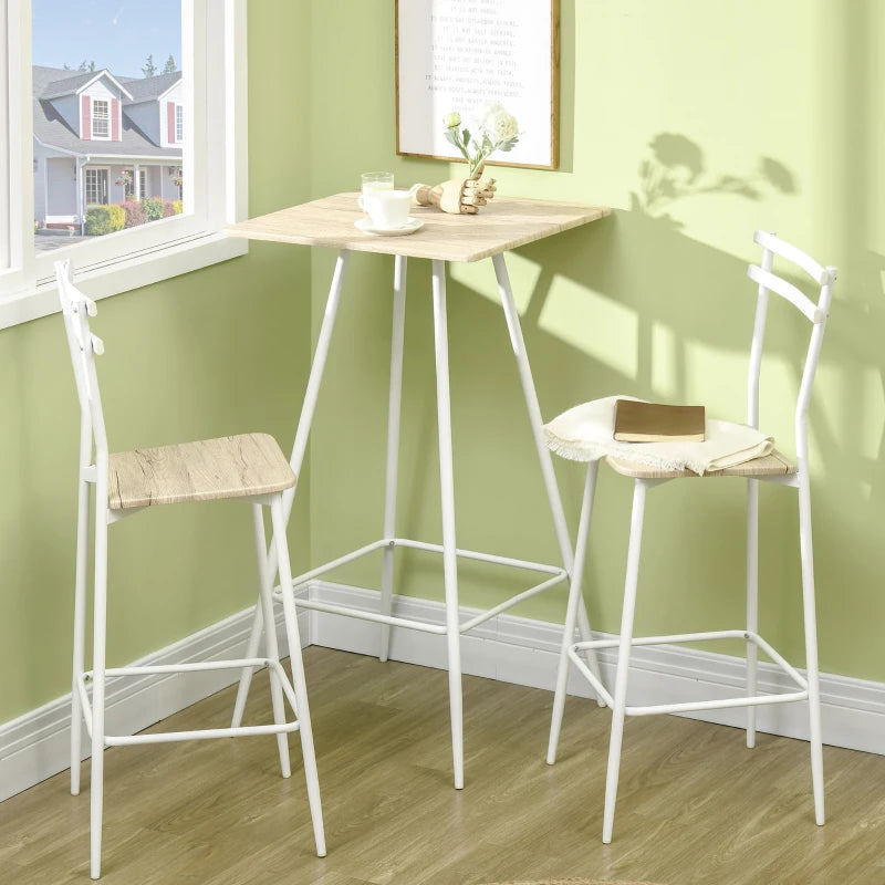 HOMCOM 3-Piece Dining Table and Chairs Set with Footrest, White