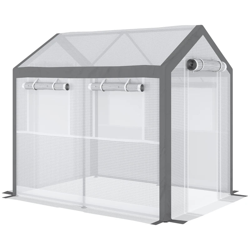 Outsunny 8' L x 6' W x 7' H Outdoor Walk-In Tunnel Greenhouse with Roll-up Windows, 2 Zippered Doors, & Weather Cover