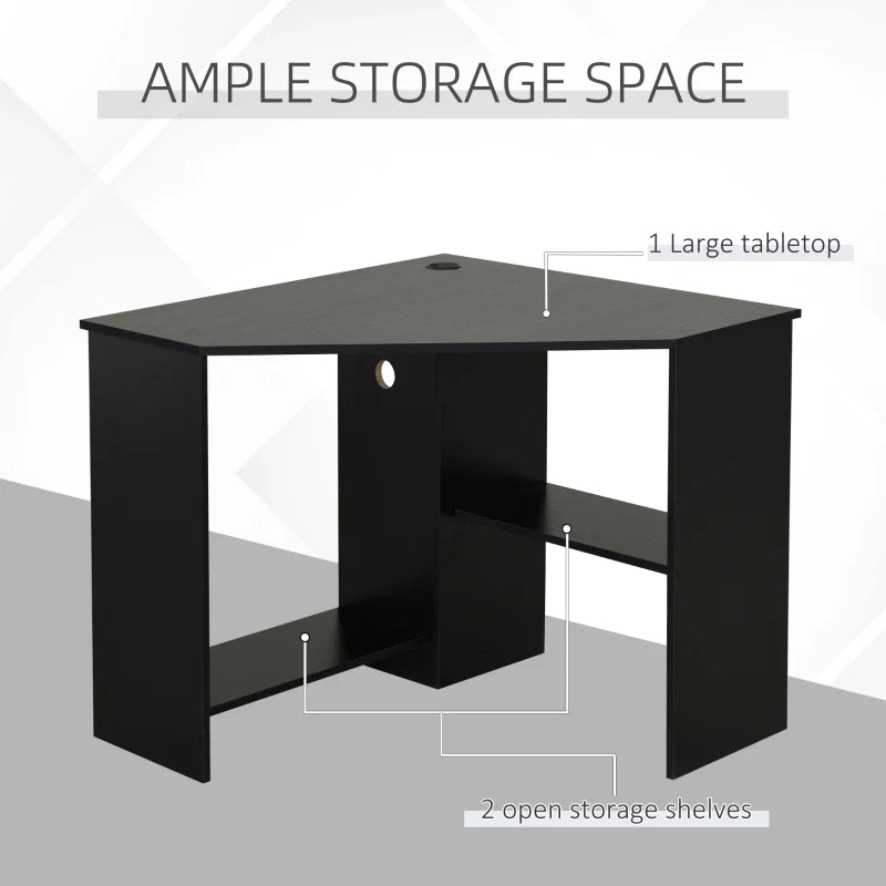 HOMCOM Multi-Tier Corner Computer Desk Writing Table for Home & Office with Multiple Shelf Build & Sturdy Design - Black