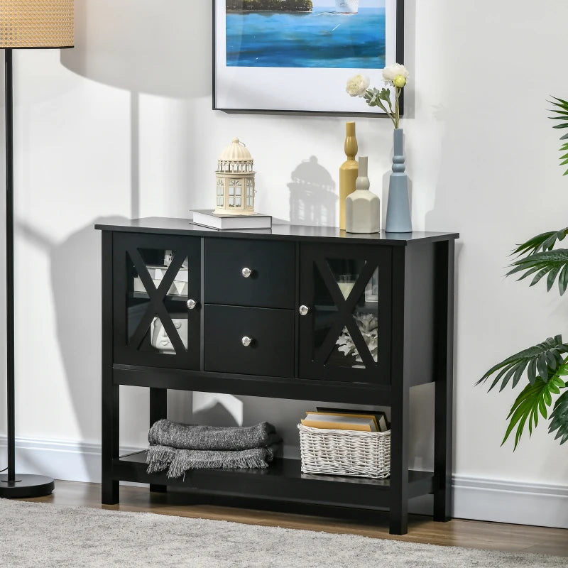 HOMCOM Coffee Bar Cabinet, Sideboard Buffet Cabinet, Kitchen Cabinet with Storage Drawers and Glass Door for Living Room, Entryway, Black