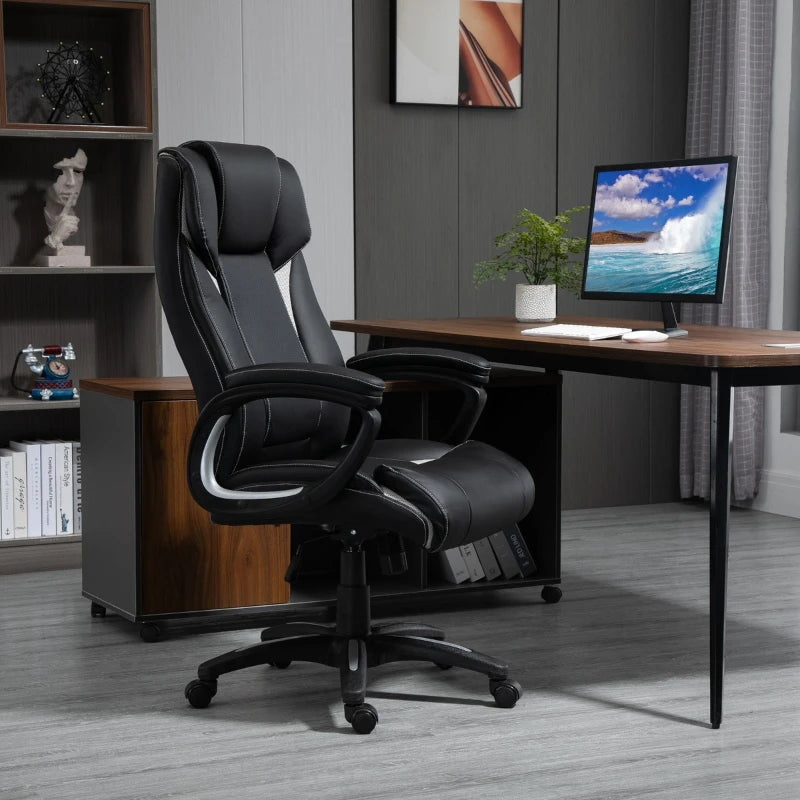 Vinsetto Ergonomic High Back Executive Office Chair with Padded Armrests, Adjustable Height PU Leather Computer Desk Chair with Breathable Mesh Backrest, 360° Swivel, Rocking Feature, Wheels