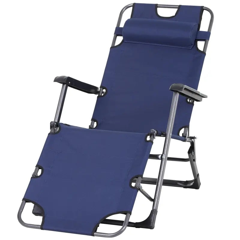 Outsunny Tanning Chair, 2-in-1 Beach Lounge Chair & Camping Chair w/ Pillow & Pocket, Adjustable Chaise for Sunbathing Outside, Patio, Poolside, Red