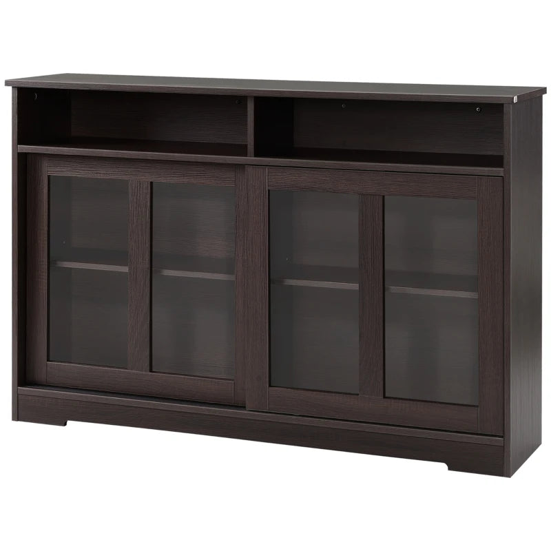 HOMCOM Sideboard Buffet Cabinet, Coffee Bar Cabinet,Credenza with Sliding Glass Doors, Cupboard and Adjustable Shelf, Dark Brown