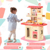 Qaba Kids Kitchen Play Set Role Play Cooking Toy, Educational Pretend Playset Game, w/ Water Circulation Spray Music Sound Light, 360° Rotation Faucet for 3-6 Years Old Beige, Pink