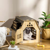 PawHut Dog House with Windows, Cute Design Wooden Pet Home with Top Roof, Furniture Style Puppy Cottage, Lockable Door with Bone Shape, for Small Sized Dog, Oak