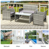 Outsunny 4pcs Wicker Outdoor Patio Furniture Set with Sofa and 2 Chairs, Rattan Conversation Sets with Soft Cushions, 1 Tempered Glass Table-Top Center Coffee Table for Backyard, Garden, Light Grey