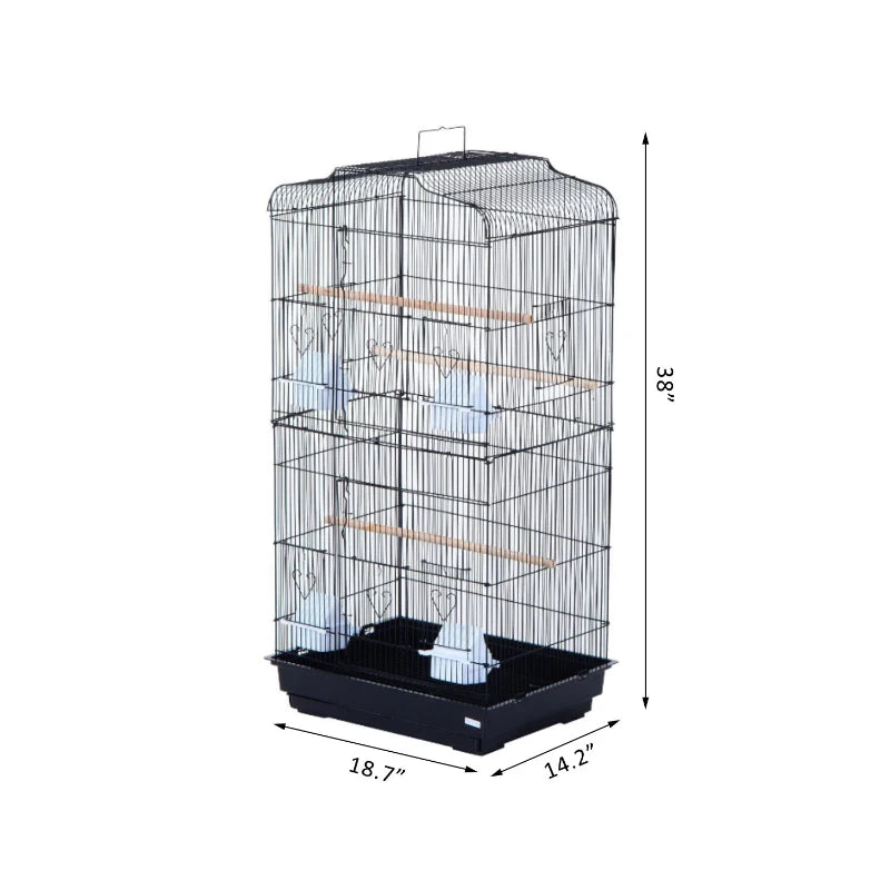PawHut 36" Metal Indoor Bird Cage Starter Kit with Tray and Accessories - Black