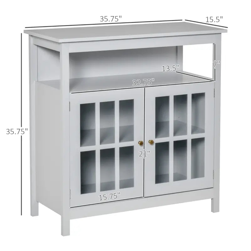 HOMCOM Sideboard Buffet Cabinet, Kitchen Cabinet with Open Shelf, Glass Doors and Adjustable Shelf, Accent Cabinet for Living Room, Grey