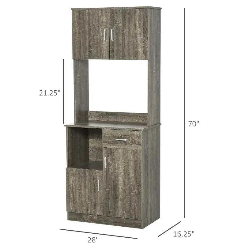 HOMCOM Modern Kitchen Buffet with Hutch Pantry Storage, Microwave Counter, 2 Cabinets, and Adjustable Shelves, Grey
