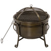 Outsunny 30" Outdoor Fire Pit Grill, Portable Steel Wood Burning Bowl, Cooking Grate, Poker, Spark Screen Lid for Patio, Backyard, BBQ, Camping, Bronze Colored