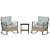 Outsunny 3 Piece Rocking Wicker Bistro Set, Outdoor Patio Furniture Set with two Porch Rocker Chairs, Cushions, Two-Tier Coffee Table for Garden, Backyard, Light Gray