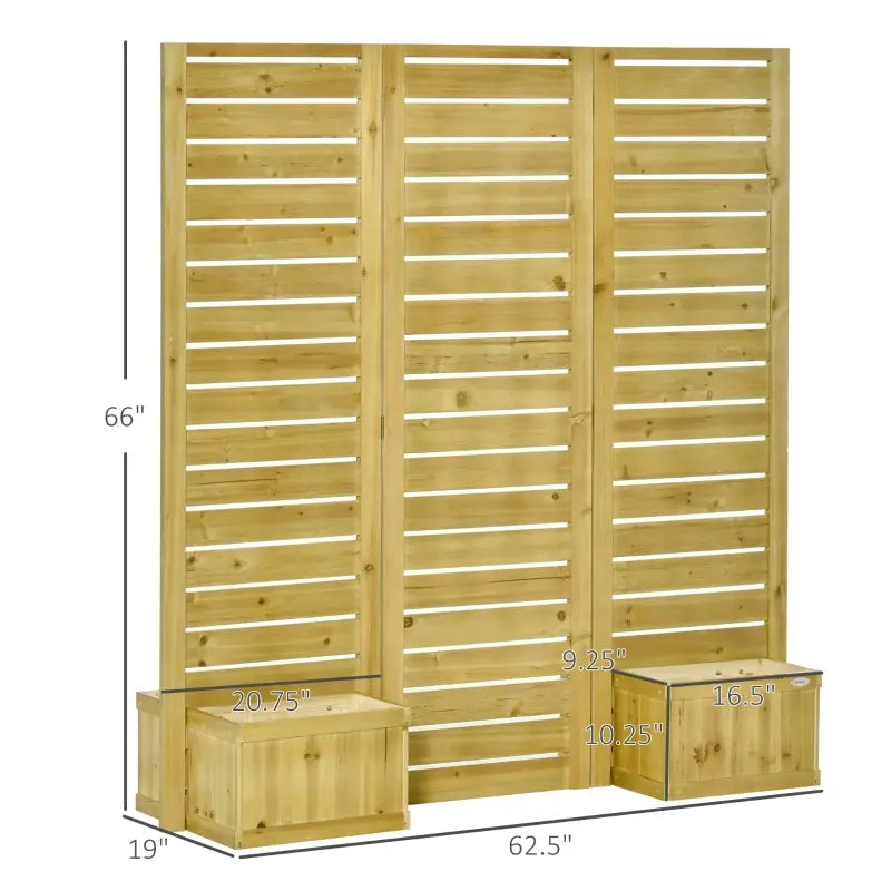 Outsunny Wood Privacy Screen w/ 4 Planter Box, Raised Bed w/ 3 Panels & Drainage Holes-1