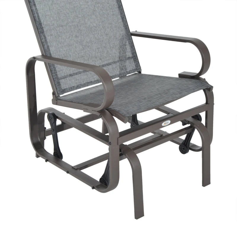 Outsunny Metal Mesh Fabric Single Outdoor Patio Glider Rocking Chair - Brown
