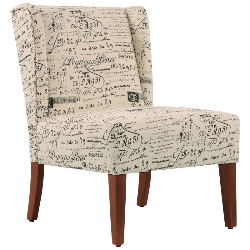 HOMCOM Upholstered Armless Accent Chair, Leisure Side Chair with Wingback, Soft Linen Fabric and Solid Wood Legs, Decorative for Bedroom, Living room, Letter Print