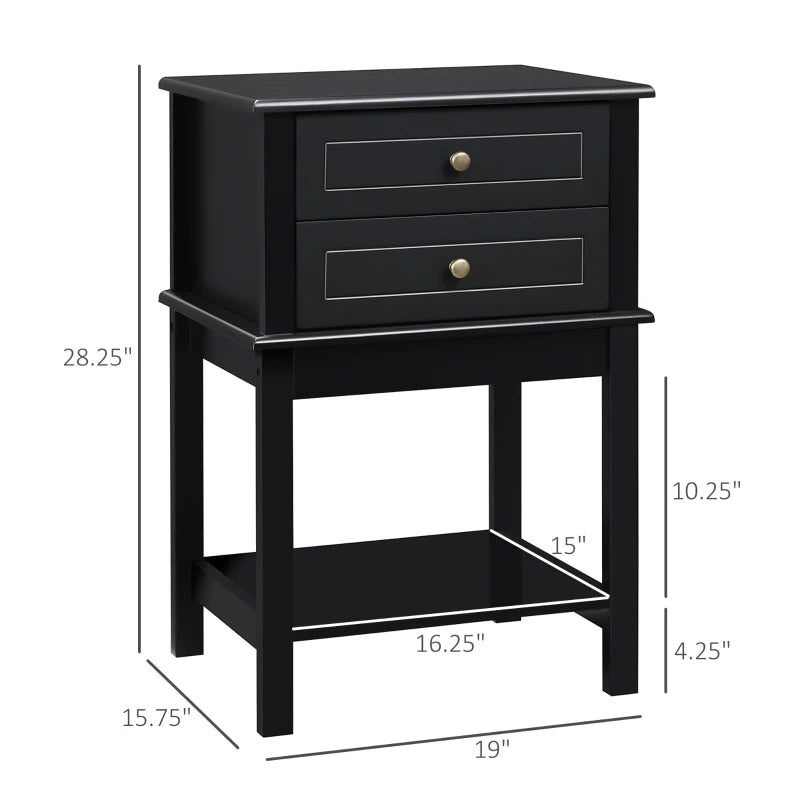 HOMCOM Side Table with 2 Storage Drawers, Modern End Table with Bottom Shelf for Living Room, Home Office, Black