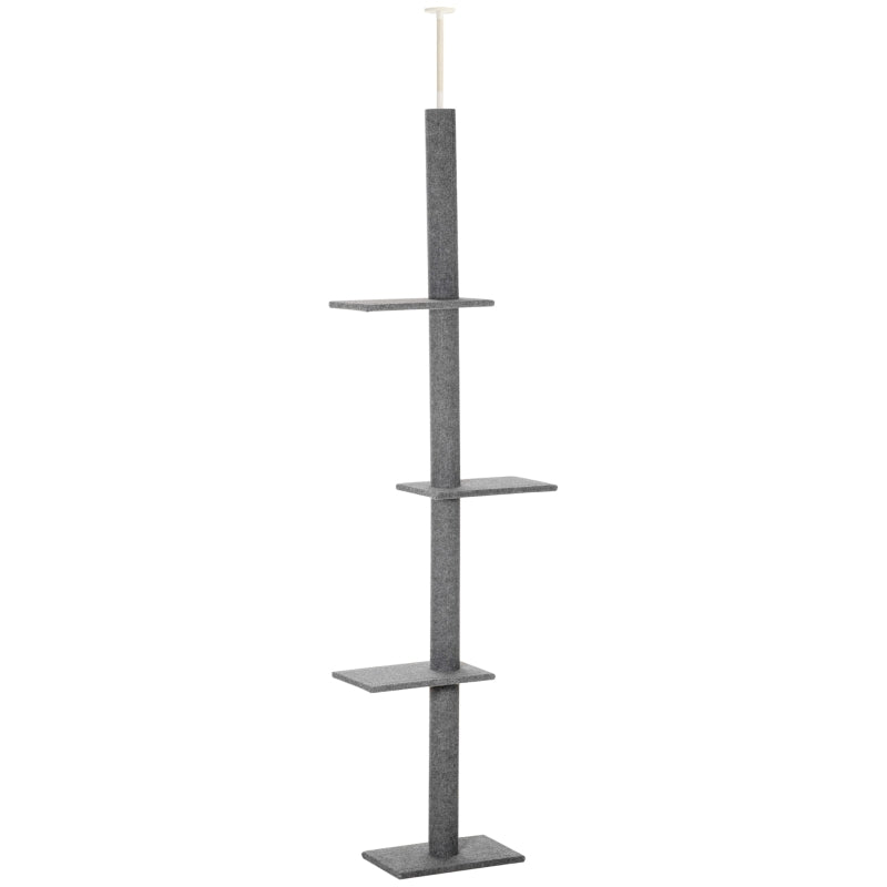 PawHut 9' Adjustable Height Floor-To-Ceiling Vertical Cat Tree - Beige and White