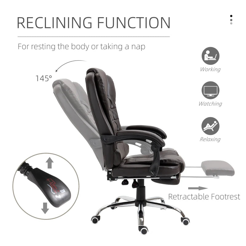 HOMCOM Executive Office Chair, High Back Reclining Computer Chair with Footrest and Armrest, Coffee