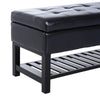 HOMCOM 44" Tufted Faux Leather Ottoman Storage Bench with Shoe Rack - Black