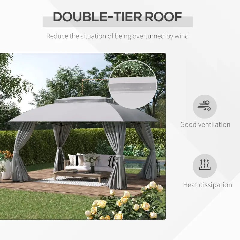 Outsunny 9' x 13' Patio Gazebo Canopy, Double Vented Roof, Steel Frame, Curtain Sidewalls, Outdoor Sun Shade Shelter for Garden, Lawn, Backyard, Deck,, Beige