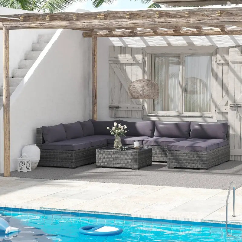 Outsunny 4 Pieces Patio Furniture Set with Cushions, Outdoor Wicker Conversation Sofa Sets, Aluminum Frame Sofa Sets for Backyard, Poolside, Garden, Beige
