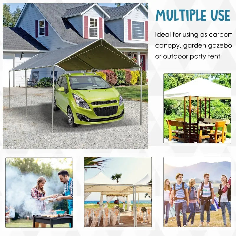 Outsunny 12'x20' Carport Extra Large Upgraded Heavy Duty Car Canopy Truck SUV Boat Shelter w/ Sidewalls UV-Treated Cover for Party, Garden Storage Shed, Grey