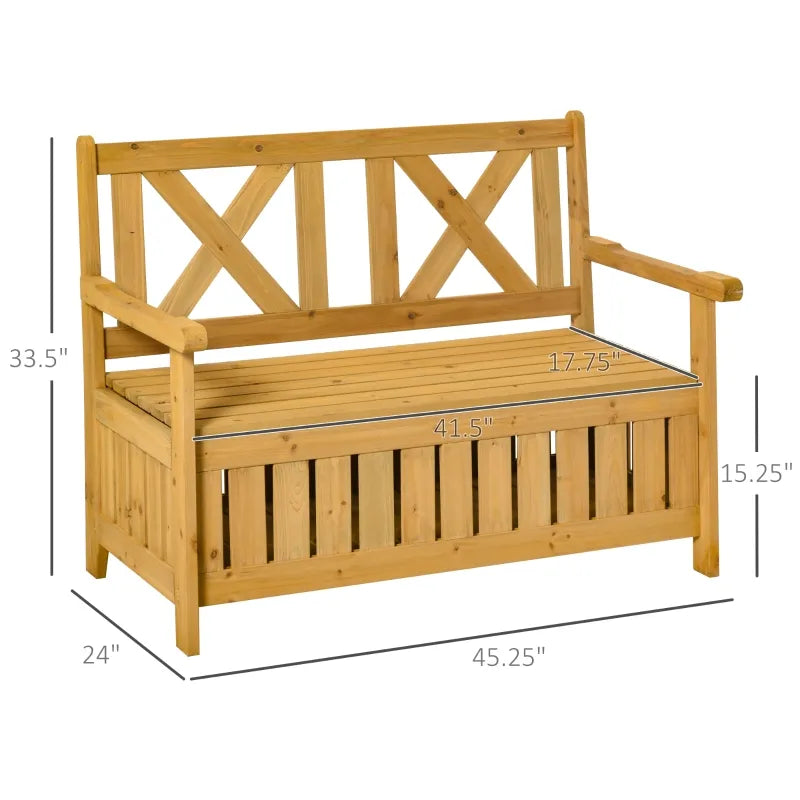 Outsunny Wooden Outdoor Storage Bench 2-Person Backyard Patio Bench with Louvered Side Panels & Wood Build, Yellow