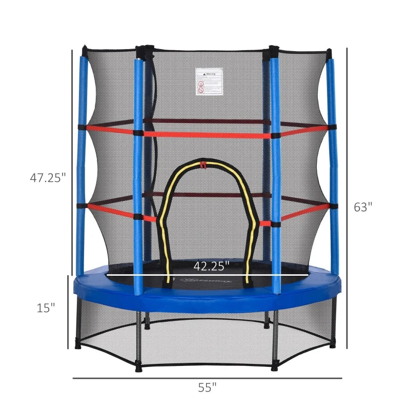Outsunny Φ5FT Kids Trampoline with Enclosure Net, Springless Design, Safety Pad and Steel Frame for Indoor Outdoor, Toddler Round Bouncer for Age 3 to 6 Years Blue